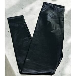 Shinestar Faux Leather Black Leggings Sz Small High-Waist Thick Wide Waistband
